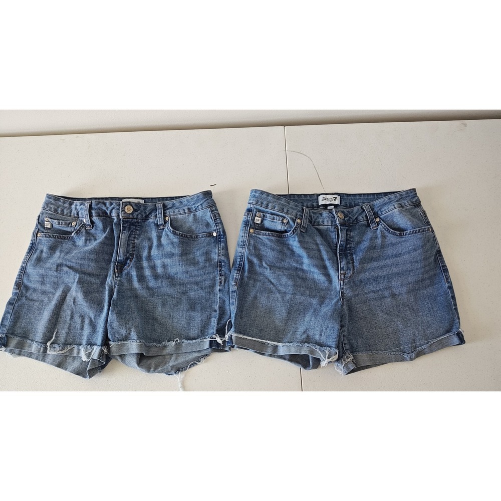 Seven7 Premium Brand Women Size 10 Blue Denim Cut Off Shorts Used Casual Summer